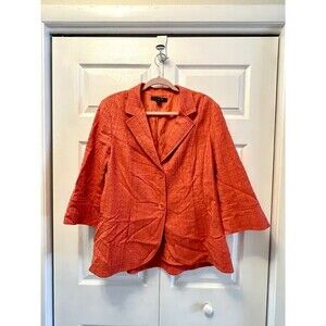 Lafayette 148 New York Coral Orange Textured 3/4 Sleeve Blazer Jacket Size 16